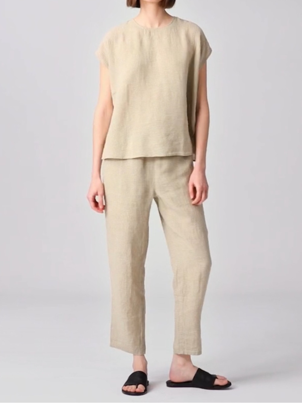 NWT Eileen Fisher Matching Set Puckered Organic Linen Top & Cropped Pants XL/L